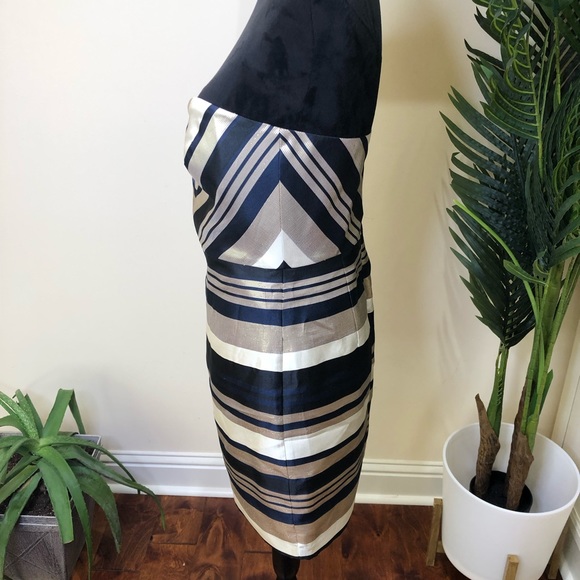 Ann Taylor Strapless Sweetheart-neck Gold Metallic Blue Cocktail Dress 4 - Picture 3 of 8